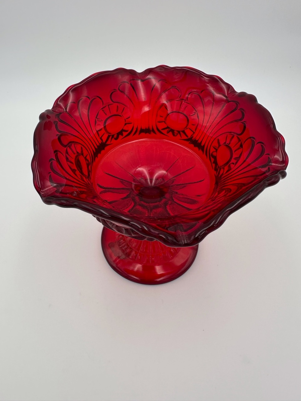 Vintage Fenton Ruby Red Scalloped Pedestal Candy Dish or Compote - Picture 4 of 8